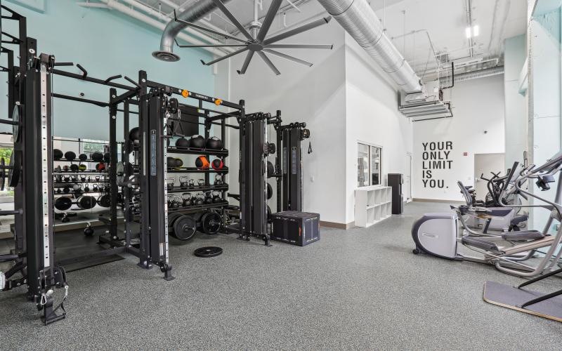 a gym with workout equipment